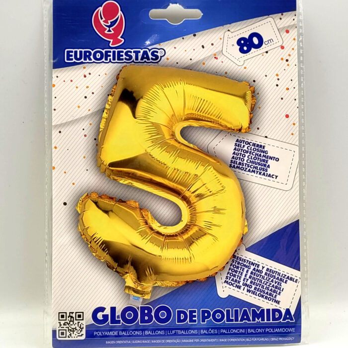 Balon foliowy złota cyfra „5”- 80cm