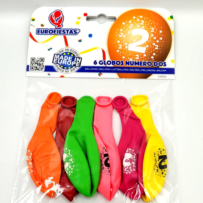 Balony różne kolory numer „2” 6szt. średnica 23cm