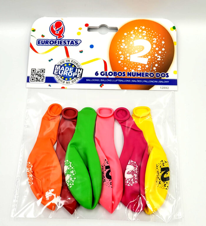 Balony różne kolory numer „2” 6szt. średnica 23cm